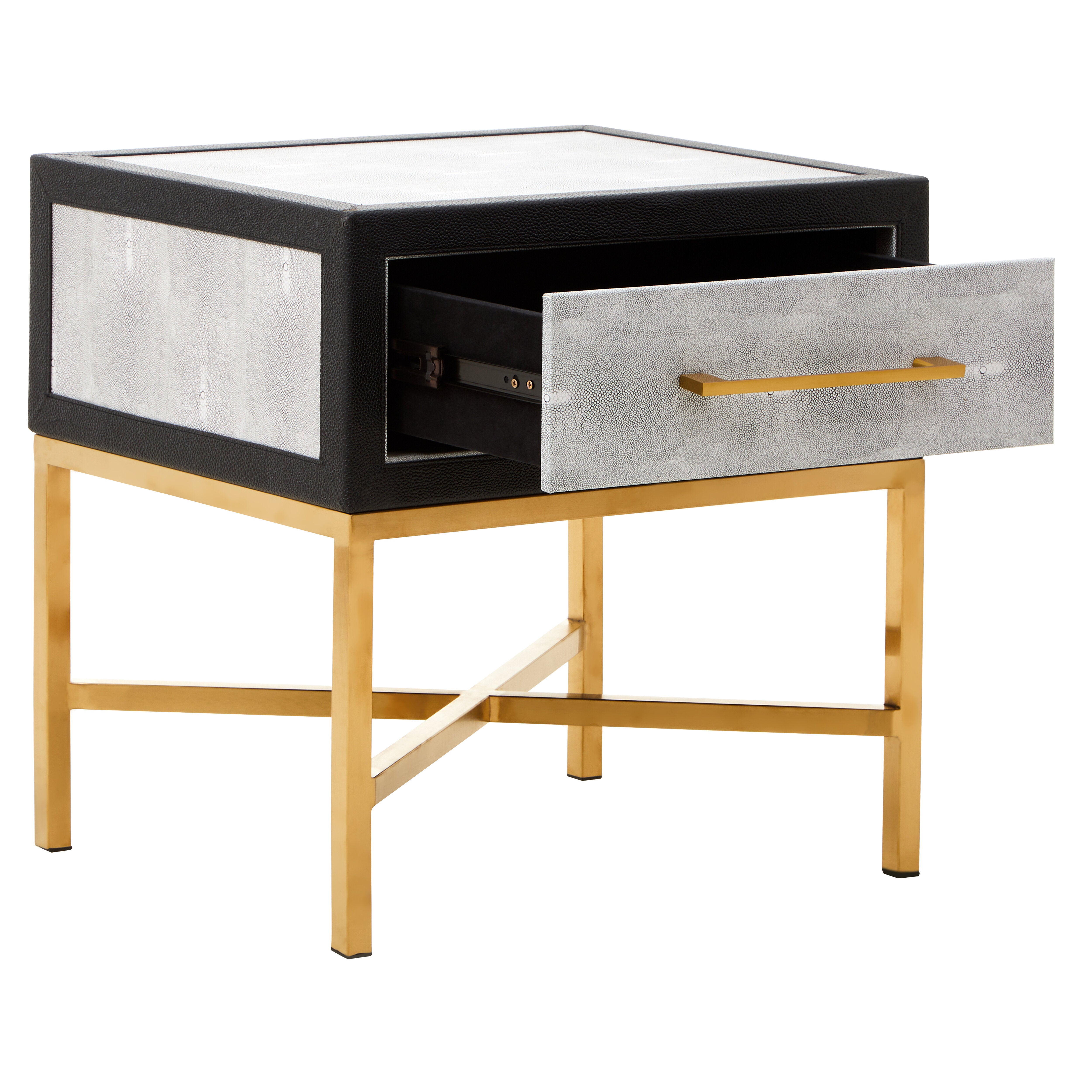 Murano Grey Shagreen & Gold Side Table | 1 Drawer